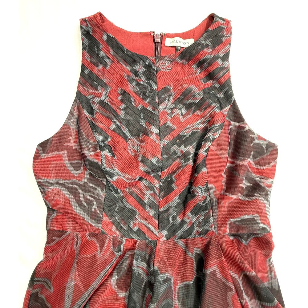 HALSTON Sleeveless Tulle Red and Black High Low Dress Sz 10 MSRP $495 - Picture 4 of 11
